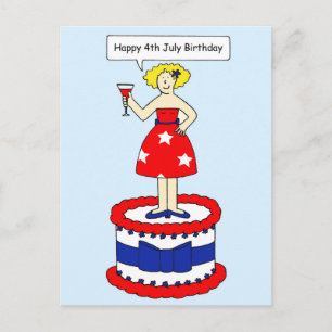 Cartão Postal Cartoon Lady on a Giant Cake