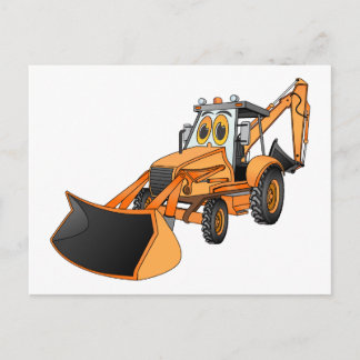 Cartão Postal Cartoon Laranja Backhoe