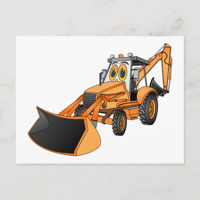 Cartão Postal Cartoon Laranja Backhoe (Frente)
