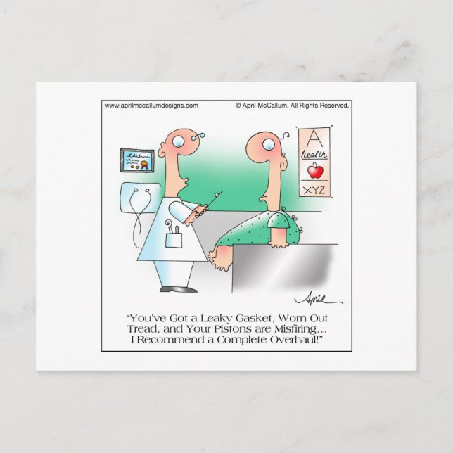 Cartão Postal Cartoon LEAKY GASKET Postcard de abril McCallum (Frente)