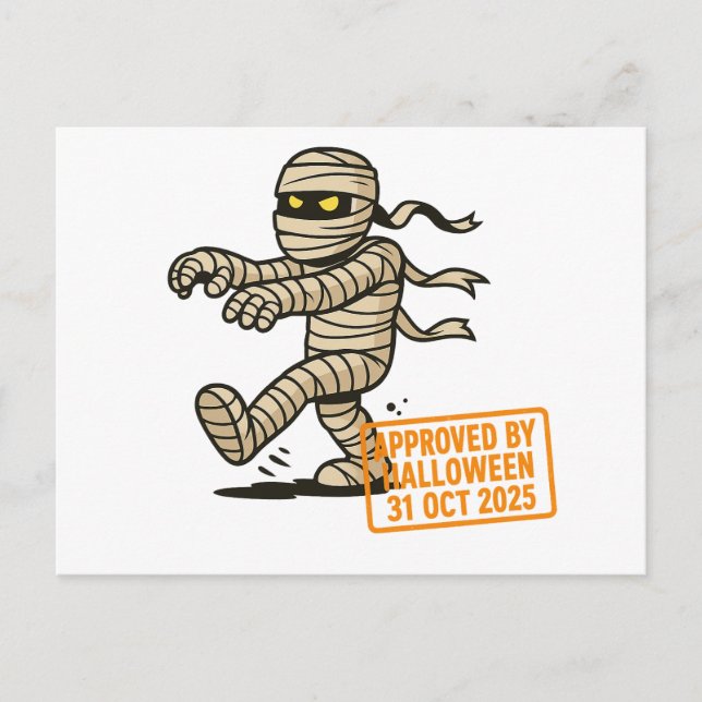 Cartão Postal Cartoon Mummy - Aprovado pelo Halloween (Frente)