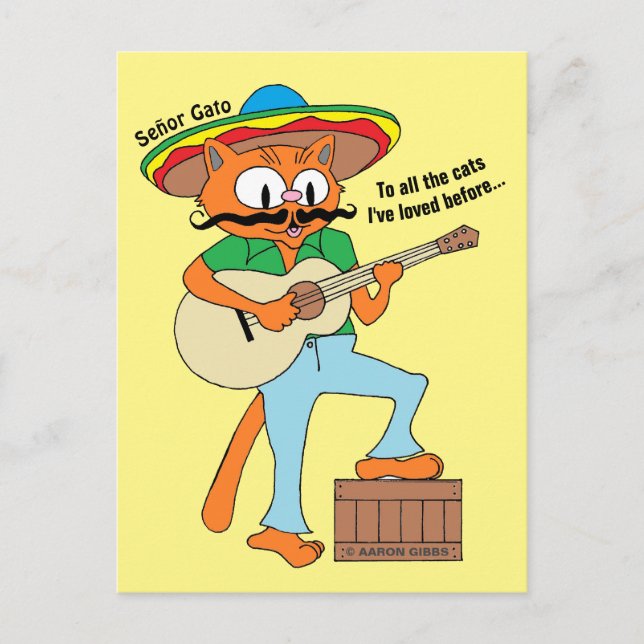 Cartão Postal Cartoon Mustache Cat Cinco Humorosos De Mayo (Frente)