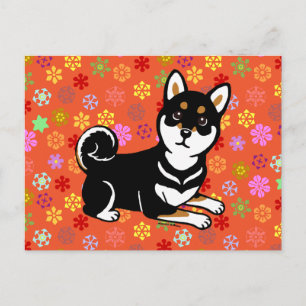 Cartão Postal Cartoon para cães Kuro Shiba Inu