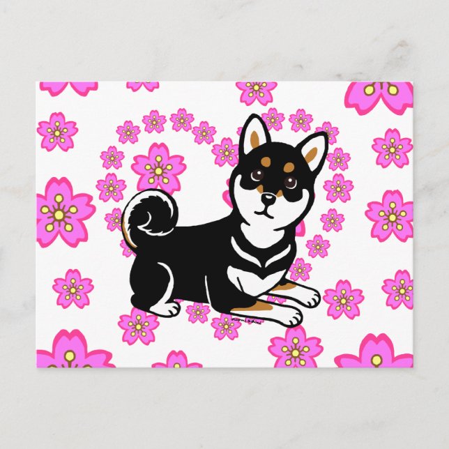 Cartão Postal Cartoon para cães Kuro Shiba Inu (Frente)