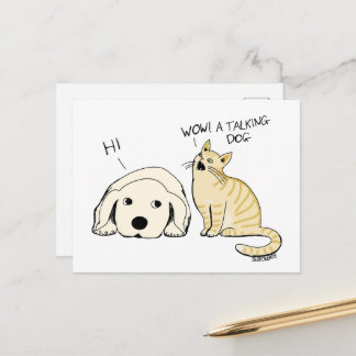 Cartão Postal Cartoon piada do cão e gato falante engraçado