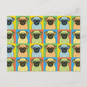 Cartão Postal Cartoon Pop-Art Pug Dog