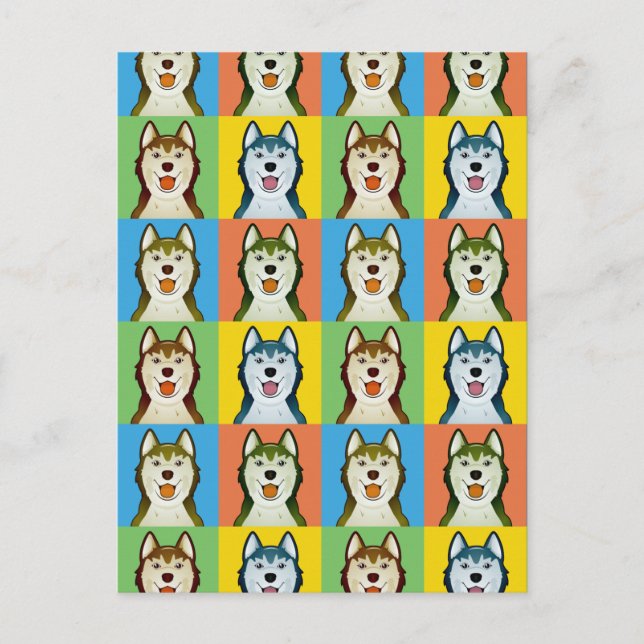 Cartão Postal Cartoon Pop-Art Siberian Husky Dog (Frente)