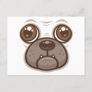 Cartão Postal Cartoon Pug Mug Puppy Dog Face