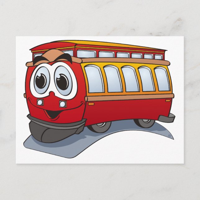 Cartão Postal Cartoon Red Trolley (Frente)