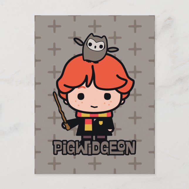 Cartão Postal Cartoon Ron Weasley e Pigwidgeon (Frente)