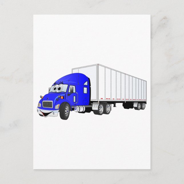 Cartão Postal Cartoon Semi Truck Blue Trailer (Frente)