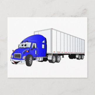Cartão Postal Cartoon Semi Truck Blue Trailer