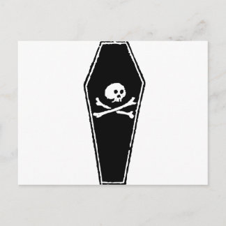 Cartão Postal Cartoon Skull and Cross Bones in Coffin by Chillee
