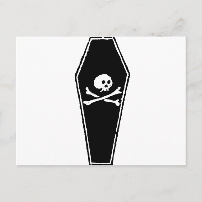 Cartão Postal Cartoon Skull and Cross Bones in Coffin by Chillee (Frente)