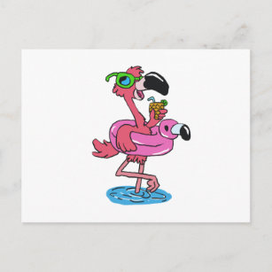 Cartão Postal Cartoon Summer Flamingo   escolher cor de fundo