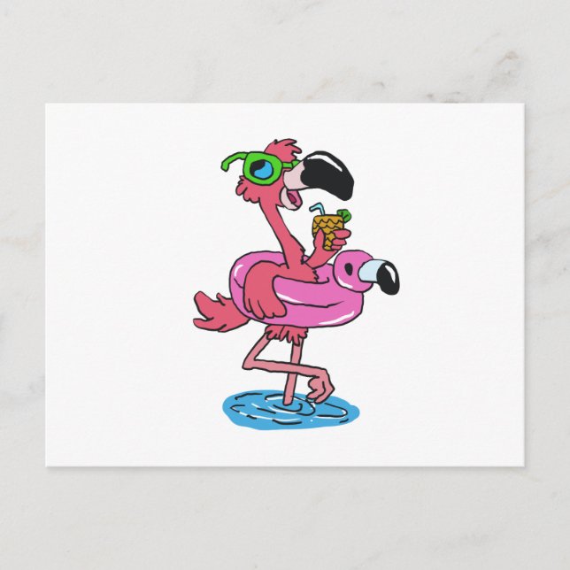 Cartão Postal Cartoon Summer Flamingo | escolher cor de fundo (Frente)