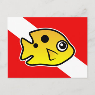 Cartão Postal Cartoon Threespot Damselfish Dive Flag