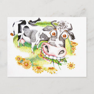 Cartão Postal Cartoon vaso surpreendente pastoreando flores