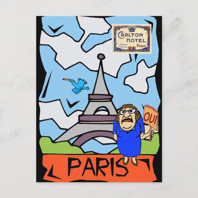 Cartão Postal Cartoon Viagem de Paris (Frente)