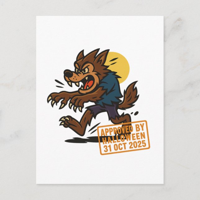 Cartão Postal Cartoon Werewolf - Aprovado pelo Halloween (Frente)