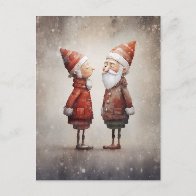 Cartão Postal Cartoon Whimsical Sra. & Sr. Claus (Frente)