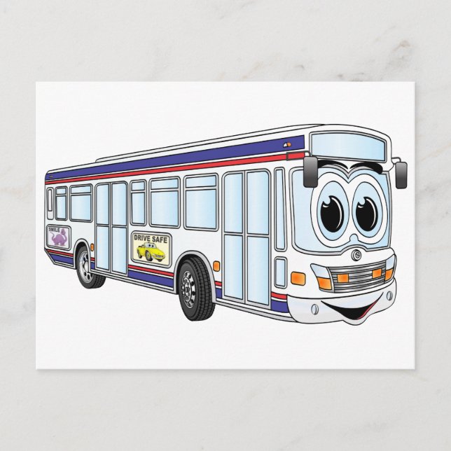 Cartão Postal Cartoon White City Bus (Frente)