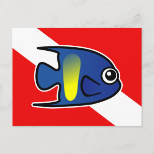Cartão Postal Cartoon Yellowbar Angelfish Dive Flag