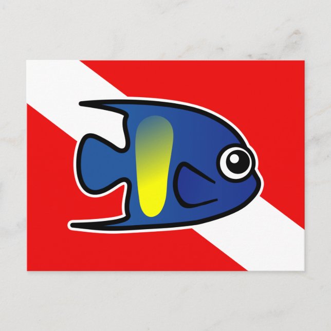 Cartão Postal Cartoon Yellowbar Angelfish Dive Flag (Frente)