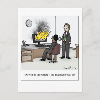 Cartão Postal Cartum Divertido de Computador e Tecnologia de Esc