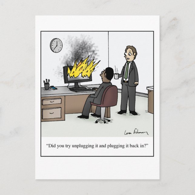 Cartão Postal Cartum Divertido de Computador e Tecnologia de Esc (Frente)