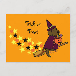 Cartão Postal Cartum Labrador de Chocolate das Halloween 1