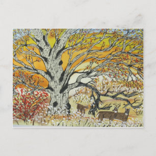 Cartão Postal Carvalho branco e Whitetails