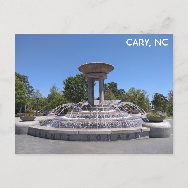 Cartão Postal Cary North Carolina Centro Park Fountain (Frente)