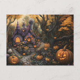 Cartão Postal Casa Adorável e Pumpkin do Halloween