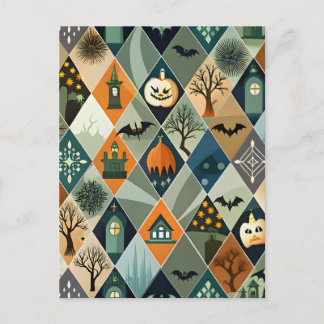 Cartão Postal Casa Assombrada de Halloween Vintage com Padrão de
