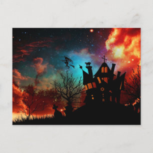 Cartão Postal Casa Assombrada Feliz Dia das Bruxas e Bruxa