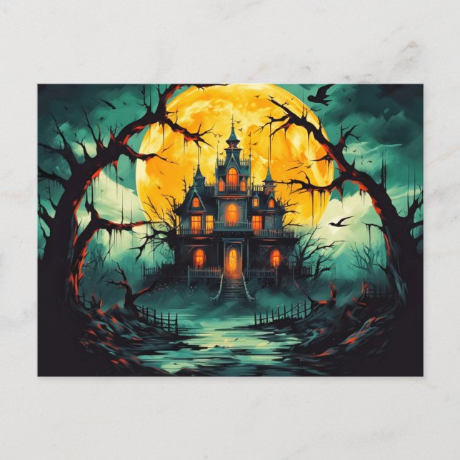 Cartão Postal Casa Assombrada Feliz Halloween Assustador (Frente)