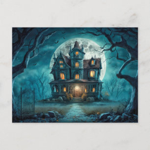 Cartão Postal Casa Assombrada Spooky Sob Lua Completa