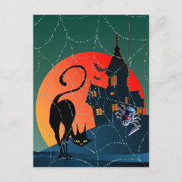 Cartão Postal CASA ASSOMBRADA, TEIA & GATO por SHARON SHARPE