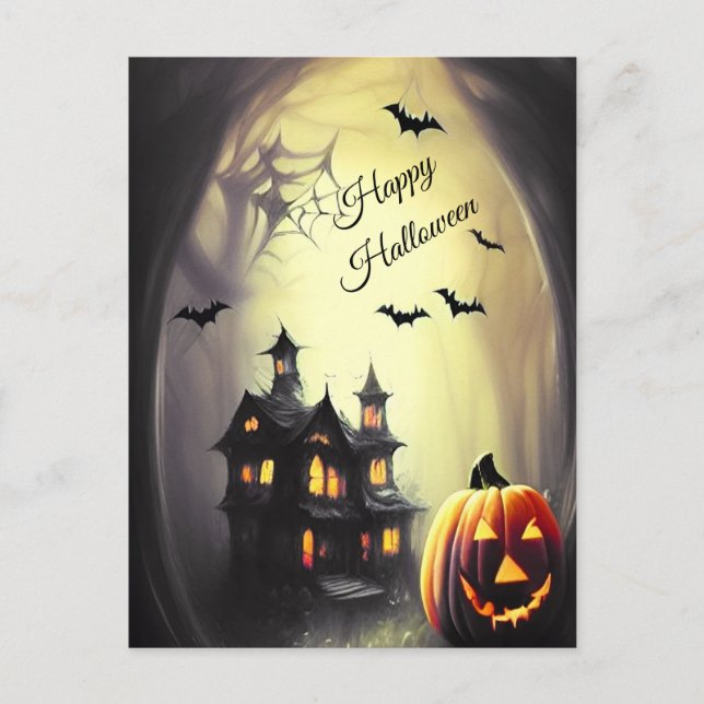 Cartão Postal Casa Assustada Feliz Halloween (Frente)