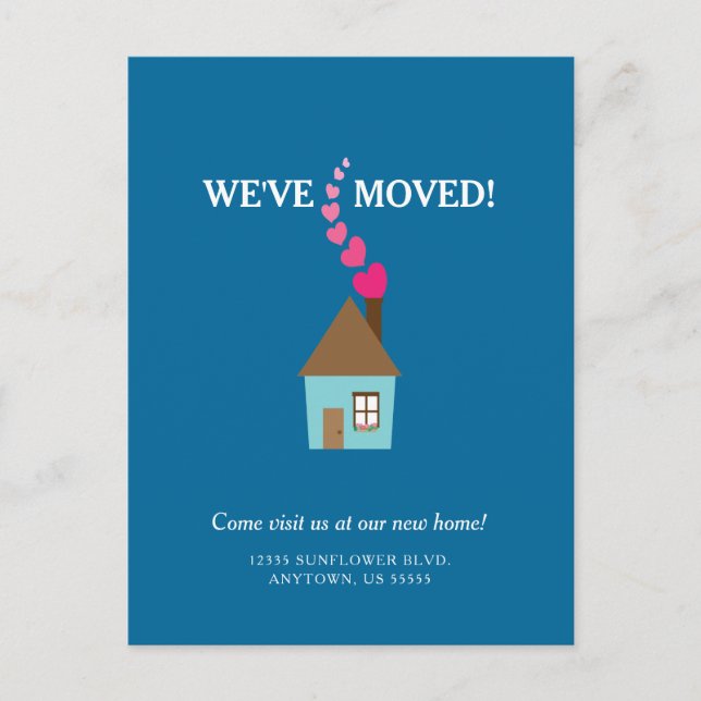 Cartão Postal Casa Bonita com Corações Mudamos Novo Endereço (Frente)