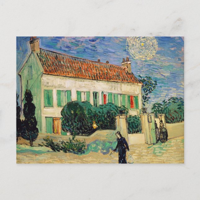 Cartão Postal Casa branca de Vincent van Gogh | na noite, 1890 (Frente)