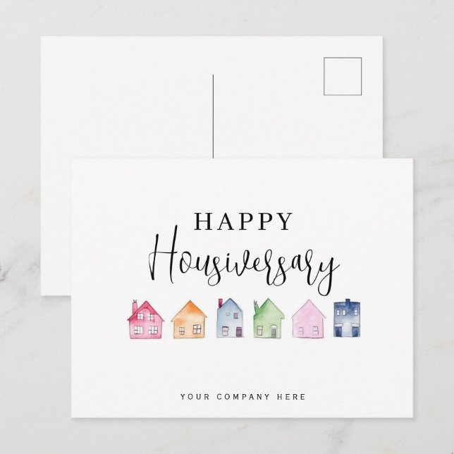 Cartão Postal Casa Colorida Feliz Aniversário da Casa Imóveis (Frente/Verso)