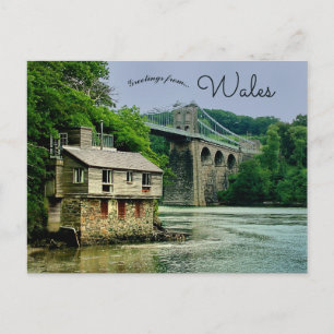 Cartão Postal Casa Com a Ponte de Menai de Telford no País de Ga