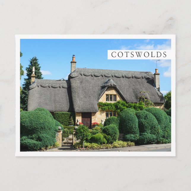 Cartão Postal Casa com telhado de colmo nos Cotswolds (Frente)