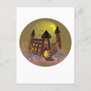Cartão Postal Casa das bruxas do Dia das Bruxas e castelo dos va