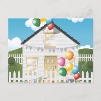 Cartão Postal Casa de Aniversário Divertida com Balões