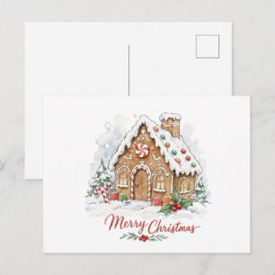 Cartão Postal Casa de Biscoito de Gengibre em Aquarela com Benga