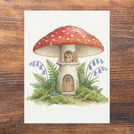 Cartão Postal Casa de Cogumelo do Rato Fairycore em Branco