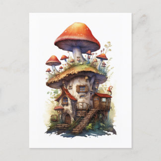 Cartão Postal Casa de cogumelo muitos andares Vermelho e branco